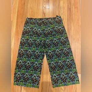 Anthropologie Green and Blue Patterned Cropped Pants